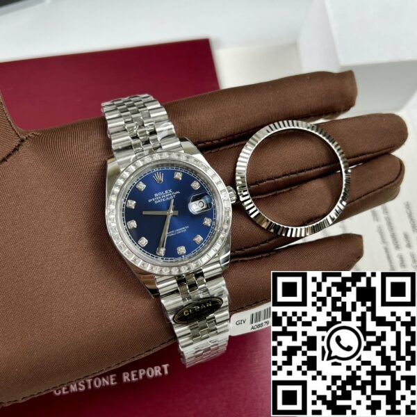 z4645734394749 0b1f5b0c0f8e5fc0b63b6a64a922b4e3 3e698619 3caf 43a1 b97d 89861e4d3af0 Rolex Datejust 41 Blau Moissanite Dial 126334-0016 und benutzerdefinierte Moissanite Baguette Lünette