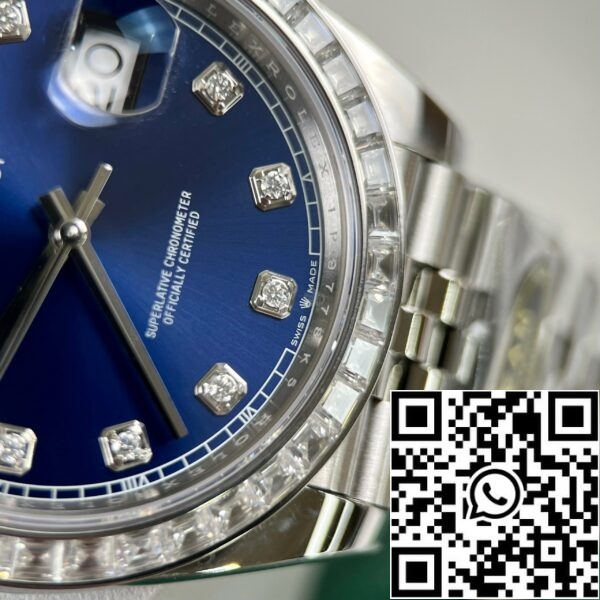 z4645734408212 1ac169d4c3f20270977103b050c9033b 7a64143f 4166 4346 9ac3 affbc56d91f1 Rolex Datejust 41 Azul Moissanite Dial 126334-0016 y personalizado Moissanite baguette Bisel