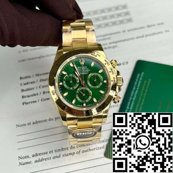 z4646362105781 6eee27c0ac7969c7f7c4bfa0a6272ef2 2ffb2cc6 2466 4224 b1f3 5beee9fb255f Rolex gult guld Cosmograph Daytona 40 klocka grön arabisk urtavla 116508 belagd 18k gult guld