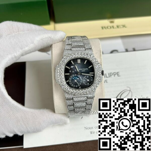 z4665902602793 ae080a80298635c8317c3325d16bca61 Patek Philippe Nautilus 5712/1A-001 PPF Factory V2 Blaues Zifferblatt benutzerdefinierte voll Moissanite