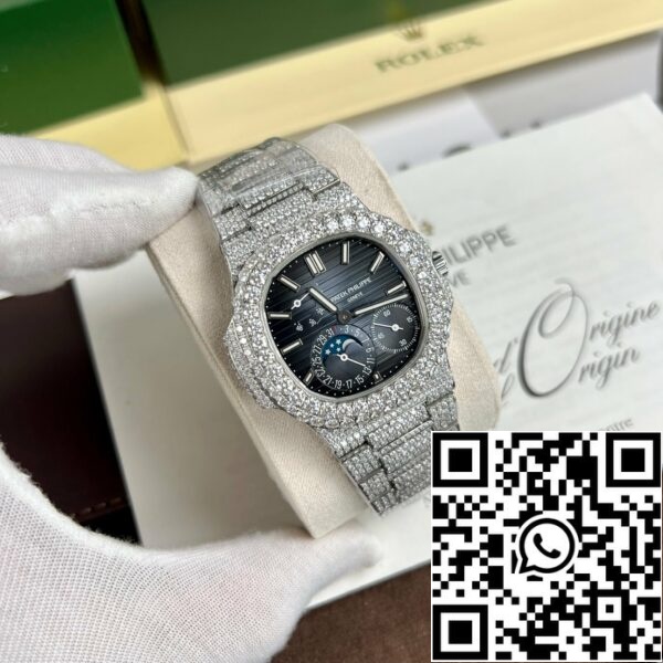 z4665902607844 b0d220c3f086188d6ecb7ad752c1f02e Patek Philippe Nautilus 5712/1A-001 PPF Factory V2 Blue Dial personalizado completo Moissanite