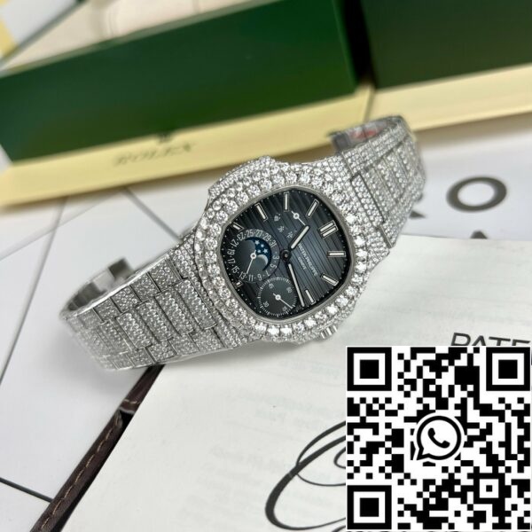 z4665902628473 a0ad9bf20fe82e90200a01df4250686d Patek Philippe Nautilus 5712/1A-001 PPF Factory V2 Blaues Zifferblatt benutzerdefinierte voll Moissanite