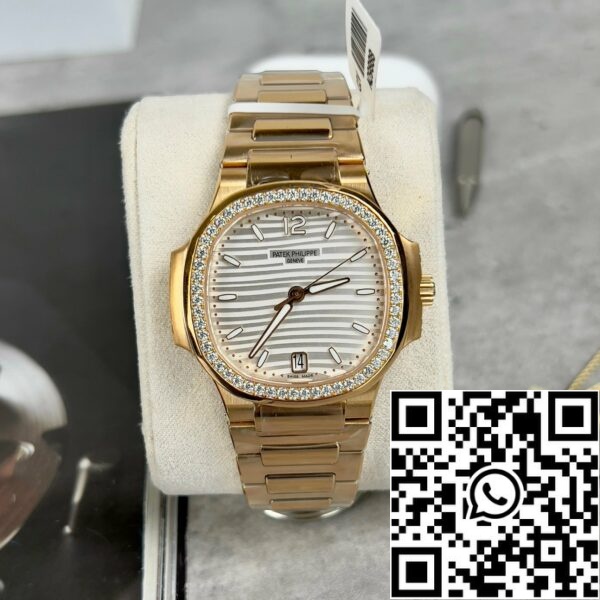 z4688017958123 81974360e282e4ad6f5fe4ed4c489eb2 Patek Philippe Nautilus 7118/1R-010 18k gold filled with white dial custom Moissanite stone