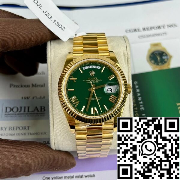 z4688019298116 2b2dc66fe264fa8839167771dd6b2aae ce2c3727 2ace 482e bc00 23097a43e4b6 Rolex DayDate 40mm 228238 bevonatos 18k sárga arany elnök zöld számlap 130 gramm