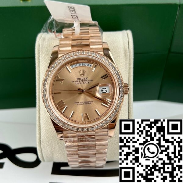 z4689778105184 35cf38218b1bc8891b2a88e1bc5c1fb4 3d10b192 9f08 4936 a2db 49472ef9916e scaled Rolex Oyster Day-Date 40mm 228235 coated 18k rose gold Best 1:1 Edition 130 gram moissanite bezel