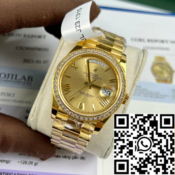 z4689779004011 aae6cf9ff188f7bbf16de01fa7839ed7 d34be630 64b1 43aa b99c 464a97d22a4c Rolex Day-Date 40mm 228238-0006 coated 18k yellow gold Best 1:1 Edition moissanite bezel