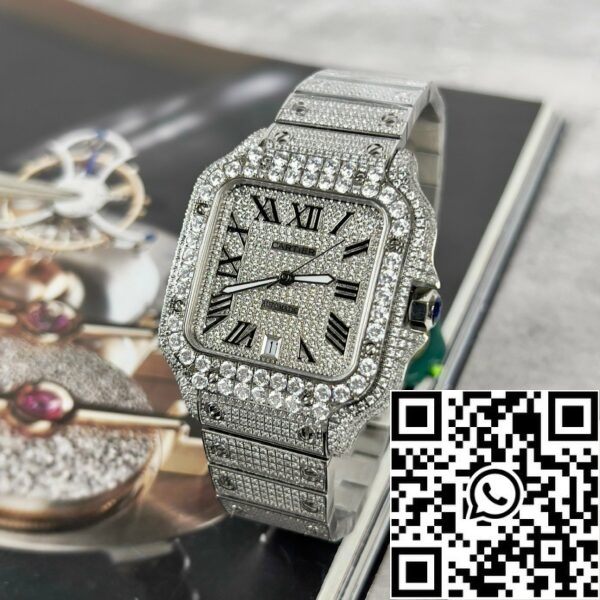 z4837250714611 1a992c8ffd9c73001c8a2c4feb523ebb Santos De Cartier 40mm Aço - Pedra Swarovski Pavé Personalizada