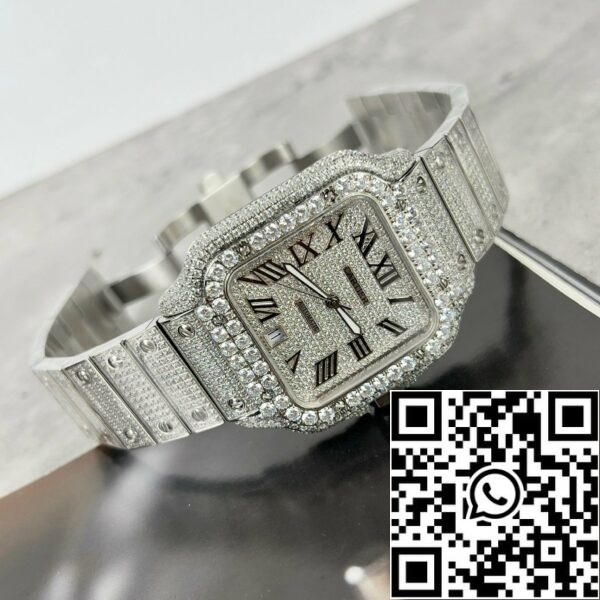 z4837250714705 12e467f7f90b7e71bc6da3e6549d1b82 Santos De Cartier 40mm Staal - Custom Pavé Swarovski Steen