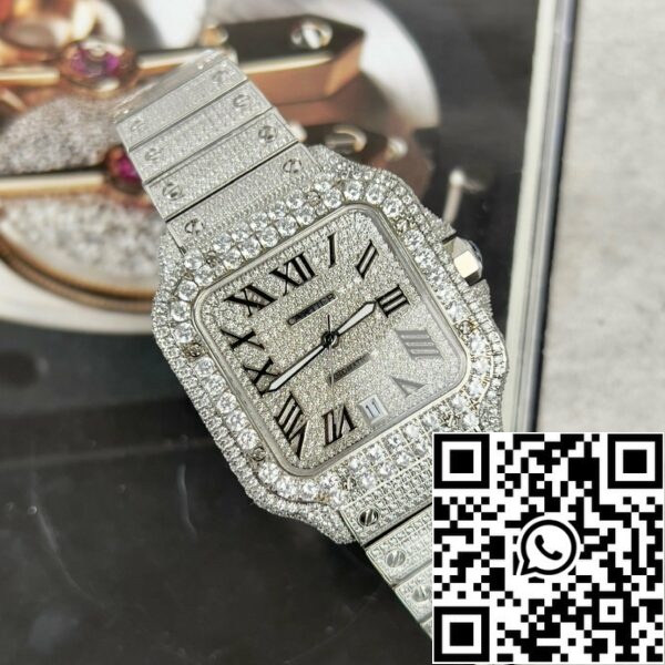 z4837250716982 9a94ef2830d23ea639f6ea3a151bb0bd Santos De Cartier 40mm Teräs - Custom Pavé Swarovski Stone - Custom Pavé Swarovski kivi