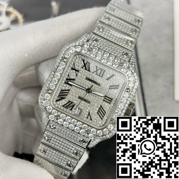 z4837250717104 8d60b6d1cd876cbd273aca12f0b97325 Santos De Cartier 40mm Staal - Custom Pavé Swarovski Steen