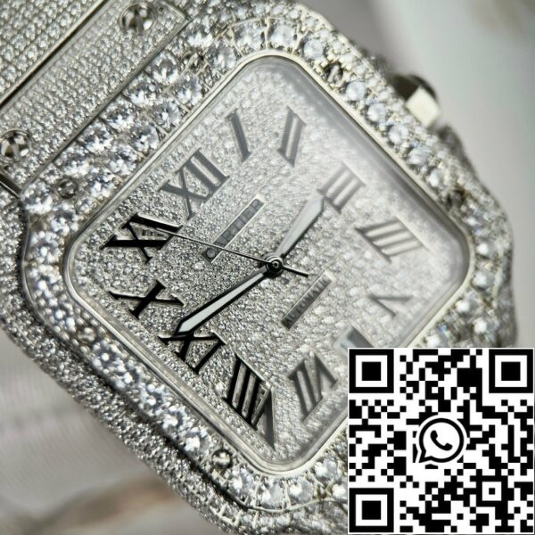 z4837250717919 e3d6fba982a230e02584f7eef3afeda1 Santos De Cartier 40mm Staal - Custom Pavé Swarovski Steen