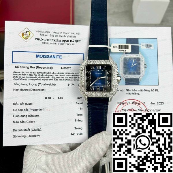 z4837251326012 95792306694178d500ac11e2d9c76bc1 Cartier - Santos De Cartier - Steel – Custom Diamond-Set – Blue Dial BV Factory