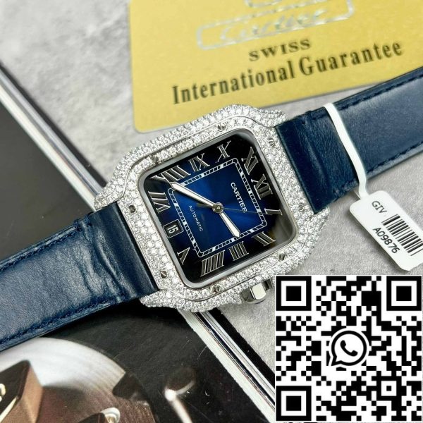 z4837251327835 67bf43d32512f8c3a171f58c103f9806 Cartier - Santos De Cartier - Steel – Custom Diamond-Set – Blue Dial BV Factory