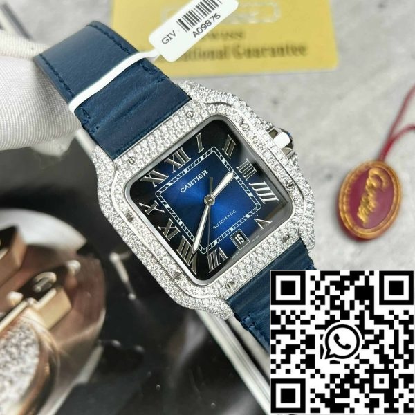 z4837251339538 f7ad8d9fdce5a56e2ea308fed9873157 Cartier - Santos De Cartier - Стомана - Диаманти по поръчка - Син циферблат BV Factory