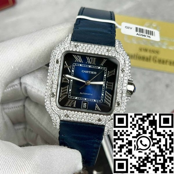 z4837251344326 d1604ac5f507de66f8099ac02988b183 Cartier - Santos De Cartier - Steel – Custom Diamond-Set – Blue Dial BV Factory