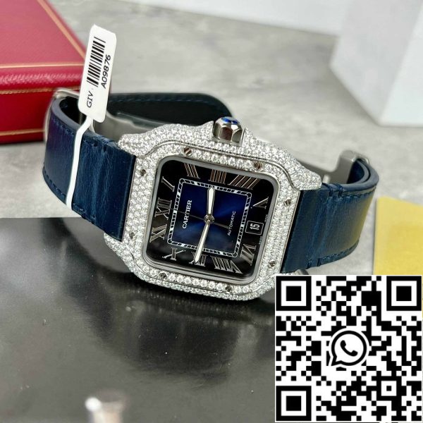 z4837251345990 9fb2d6337421932ead370fbdb03feb16 Cartier - Santos De Cartier - Steel - Custom Diamond-Set - Blue Dial BV Factory