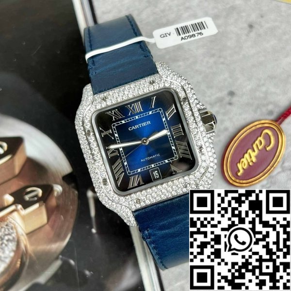 z4837251346099 745ae8a6632c1db973fa6c73d740dab4 Cartier - Santos De Cartier - Teräs - Custom Diamond-Set - Sininen kellotaulu BV Factory