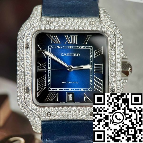 z4837251351545 37ae660d064dca4bca93ff91a6145795 Cartier - Santos De Cartier - Steel - Custom Diamond-Set - Blue Dial BV Factory