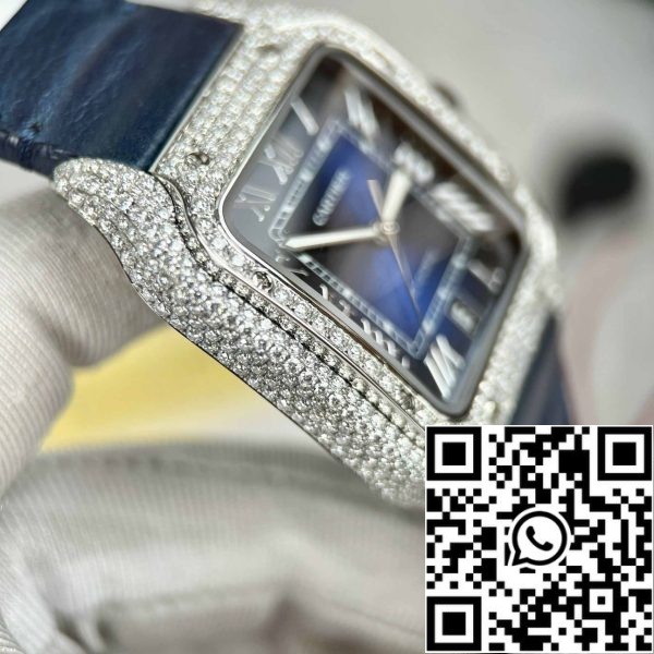 z4837251361756 365520635f4123d53dc03503fdb936e0 Cartier - Santos De Cartier - Steel – Custom Diamond-Set – Blue Dial BV Factory