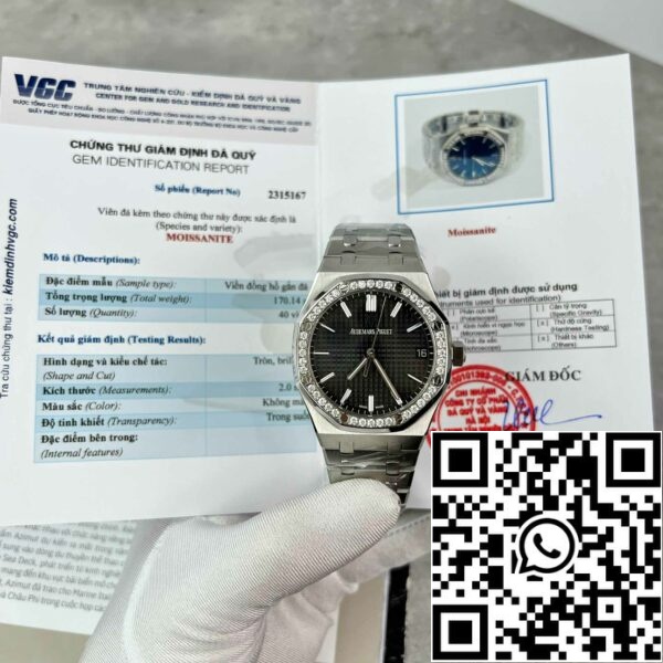 z4837255938671 0165e571385342c4c81316fa1a28e539 Replika Audemars Piguet Royal Oak 15400ST.OO.1220ST.01 Custom Moissanite Diamonds