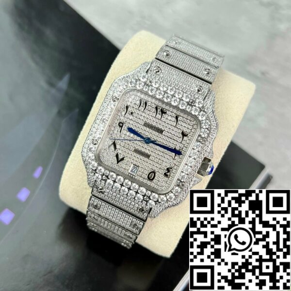 z4837265114120 c194a5495e7ea612f753add2d4261291 Santos De Cartier 40mm Steel - Custom Pavé Swarovski Stone Arabic Dial