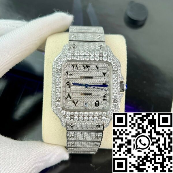 z4837265116510 d62455cc42aeb98ad27e416e75c1eca1 Santos De Cartier 40mm Steel - Custom Pavé Swarovski Stone Arabic Dial