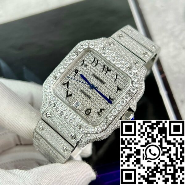 z4837265123998 f4a3724d7e790f91cba89dc37da88a9c Santos De Cartier 40mm Staal - Custom Pavé Swarovski Steen Arabische Wijzerplaat