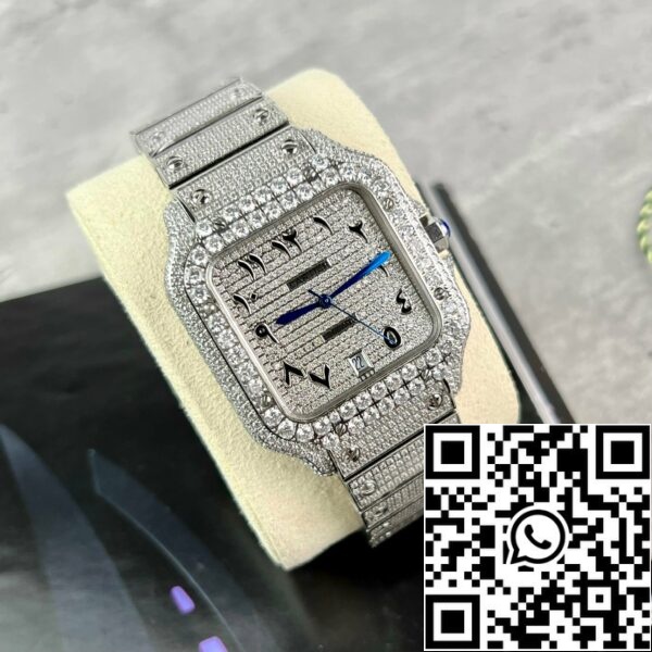 z4837265130163 5c17df906b1eebeca2de7c0e63ffce65 Santos De Cartier 40mm Staal - Custom Pavé Swarovski Steen Arabische Wijzerplaat