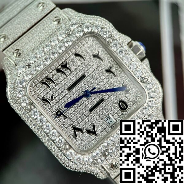 z4837265133886 dbe049c288c63961d82f40614a043eb1 Santos De Cartier 40mm Steel - Custom Pavé Swarovski Stone Arabic Dial