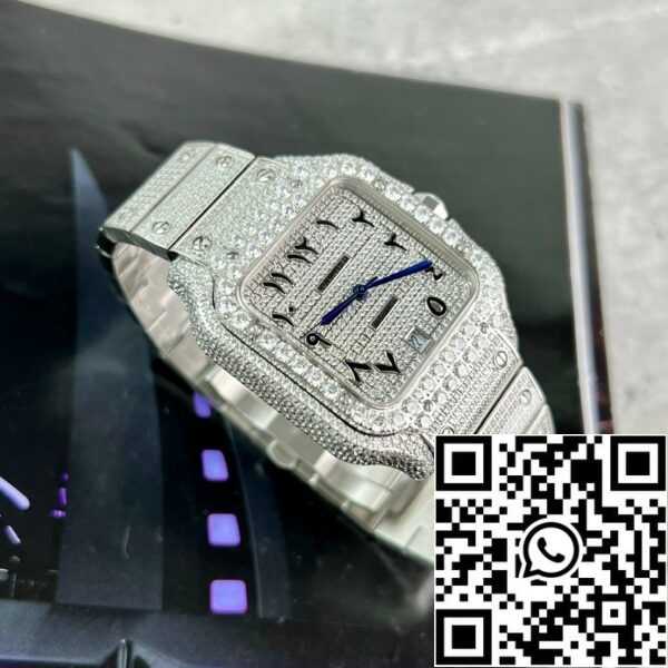 z4837265134651 661333a288fb67db0b021d5ab18263cf Santos De Cartier 40mm Steel - Custom Pavé Swarovski Stone Arabic Dial