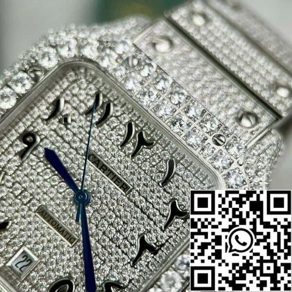 z4837265137398 49a8eed78a97d554f5baaa3b6e4b841f Santos De Cartier 40 мм стомана - потребителски Pavé Swarovski камък арабски циферблат