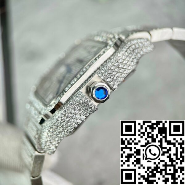 z4837265140933 11a491820e6864c58a2643d82fd14219 Santos De Cartier 40mm Staal - Custom Pavé Swarovski Steen Arabische Wijzerplaat