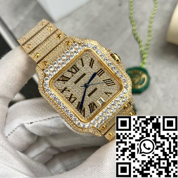 z4843018773118 249774a3c311960dfbf6623ec4d7285e Cartier De Santos Custom teljes swarovski kő férfiaknak sárga arany pvd plated