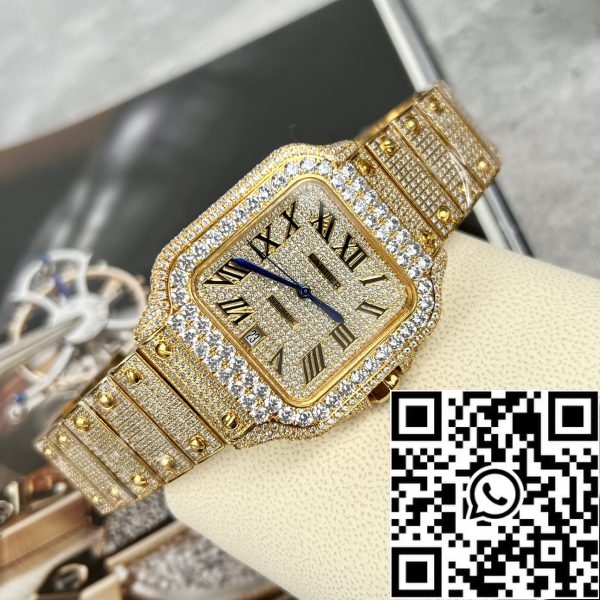 z4843018785706 7249be4a7be214bd832ef909b796a9ef Cartier De Santos Custom полный камень Сваровски для мужчин желтое золото pvd покрытием