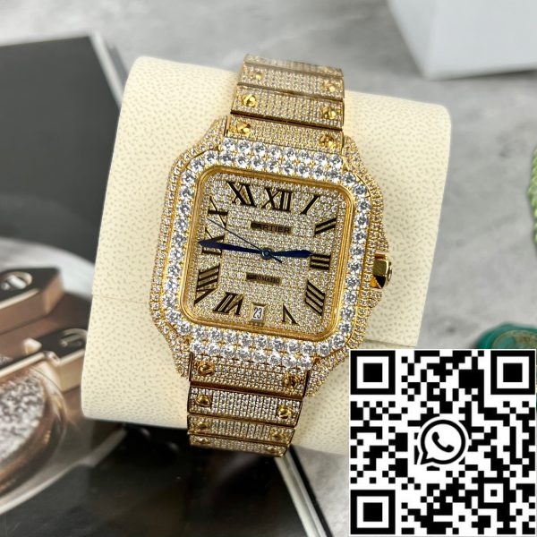 z4843018789186 b64c64de4147ef5cfc364f2c2e7f9ae3 Cartier De Santos personalizat complet cu pietre swarovski pentru bărbați placat cu aur galben pvd