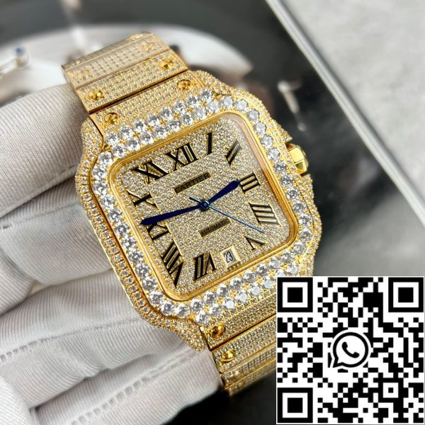 z4843018798098 11bb3b2cfc3bd3f2f8a5d282874b8110 Cartier De Santos Custom pietra swarovski completa per gli uomini oro giallo placcato pvd