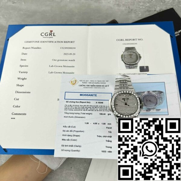 z4844773102387 b4e2119fd16dc7b38810665a85cf753a Replika Patek Philippe Nautilus Jumbo 5719/1G-001 niestandardowe pełne diamenty Moissanite