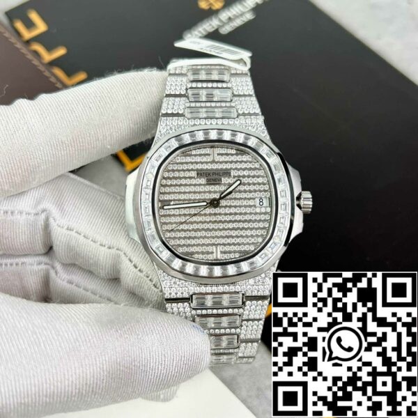 z4844773109127 91014fe16756b425f408a69e0d14b349 Replica Patek Philippe Nautilus Jumbo 5719/1G-001 personalizat complet Moissanite diamante