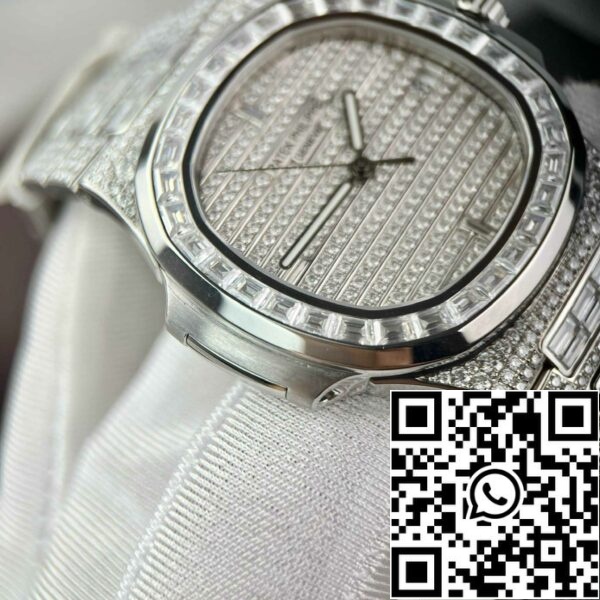 z4844773118849 e629c6aabe72c8970e9832fa70deda13 Replika Patek Philippe Nautilus Jumbo 5719/1G-001 niestandardowe pełne diamenty Moissanite