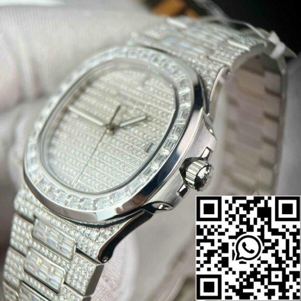 z4844773119476 286865d6165c2e5f954f1bc15ccb57e6 Replika Patek Philippe Nautilus Jumbo 5719/1G-001 niestandardowe pełne diamenty Moissanite