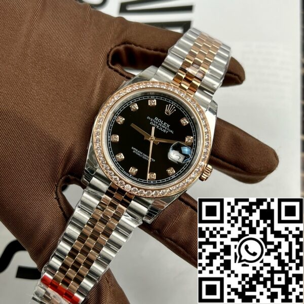 z4853944515578 54e5743dbd3355cb3e47588a4076cba7 skalowany Rolex Datejust 36mm czarny z diamentową tarczą 126281RBR 1:1 Best Edition EW Factory Black Dial Swiss ETA3235