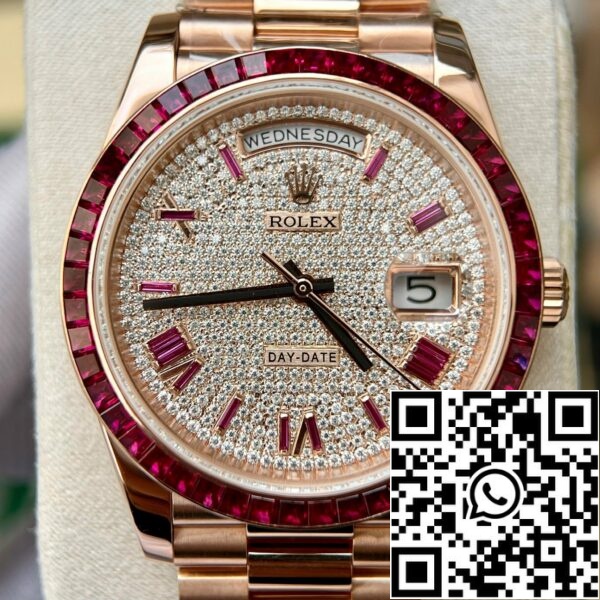 z5270471934448 1f889a1402bb9de30e73d4c6ac725740 f98cf1b7 4aaf 4bc4 938b 50879ee6d361 Rolex Day Date 228398 DRRP 1:1 najlepsza edycja Niestandardowe różowe złoto 18k i rubinowy szafir Diamond Pave