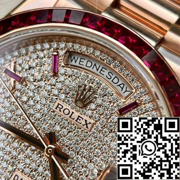 z5270471948464 a9f5341d5da6dd341488e88f25a71c4f ad683b0f ab43 49ae 8e89 802f0b4ca73a Rolex Day Date 228398 DRRP 1:1 best edition Custom rose gold 18k and ruby saphire Diamond Pave