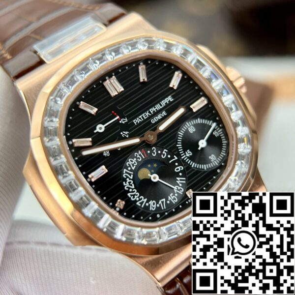 z5270692290329 0250bf04d3f9abf18e2c044a554cf688 Patek Philippe Nautilus 5724R-001 GR завод 1:1 лучшее издание черный циферблат розовое золото и камень