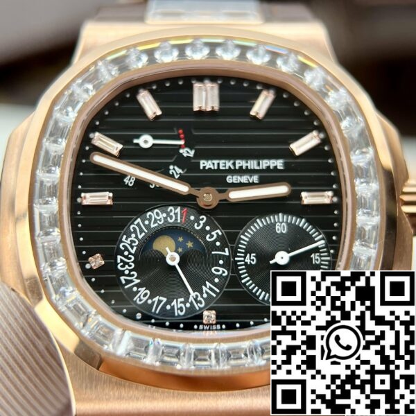 z5270692300757 6e2b4efcbf65e1dfe10d8b2498fc1b71 Patek Philippe Nautilus 5724R-001 GR gyári 1:1 legjobb kiadás Fekete számlap Rózsaarany és kő