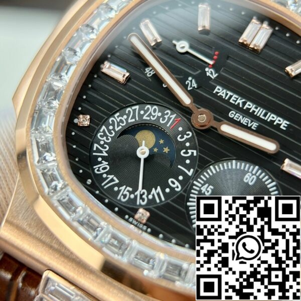 z5270692306017 98080383aa6e663370444c8764e2c6b7 Patek Philippe Nautilus 5724R-001 GR gyári 1:1 legjobb kiadás fekete számlap rózsaarany és kő