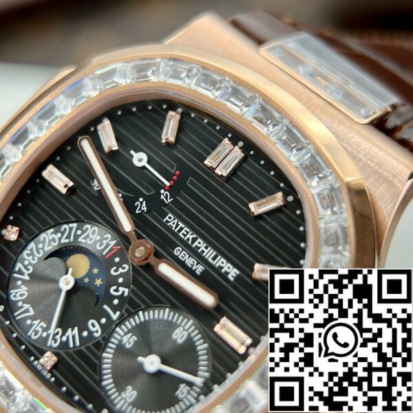 z5270692333383 7c551eb161c962f5d8f1891a98fd56da Patek Philippe Nautilus 5724R-001 GR fabrycznie 1:1 najlepsza edycja Czarna tarcza Różowe złoto i kamień