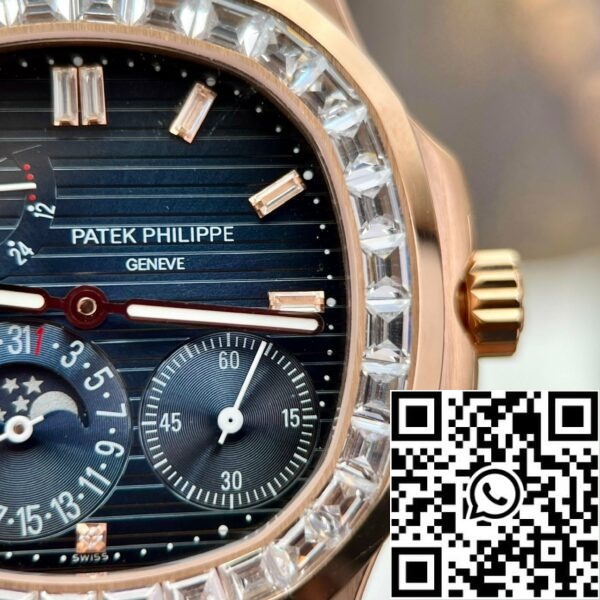 z5273296929114 bb651fb7fea1cbd7e0a89d09b22cedd4 Patek Philippe Nautilus 5724R 1:1 beste Auflage Blaues Zifferblatt Custom 18k und Moissanit