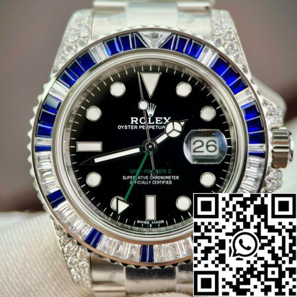 z5277955788089 2af3910de5f2ae82ee15cc61303a0db7 db607f8e 5d5e 41fa b39a 53d463054564 Rolex GMT Master II 116759SARU 1:1 legjobb kiadás Custom Rubin zafír és Moissanite fekete számlapja