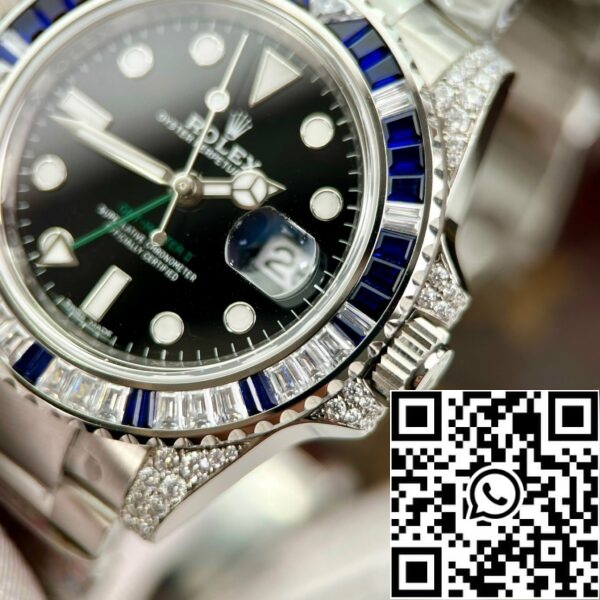 z5277955806639 1a72ad6e2045a815c209ccec47a7e8af 564a959e aee1 4b96 a424 0c4711da5fde Rolex GMT Master II 116759SARU 1:1 beste editie Custom Ruby Sapphire en Moissanite Zwarte wijzerplaat